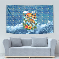 Personalized Hawaii 60th Birthday Sea Turtle Tapestry Tropical Ocean Wave Floral Surfboard