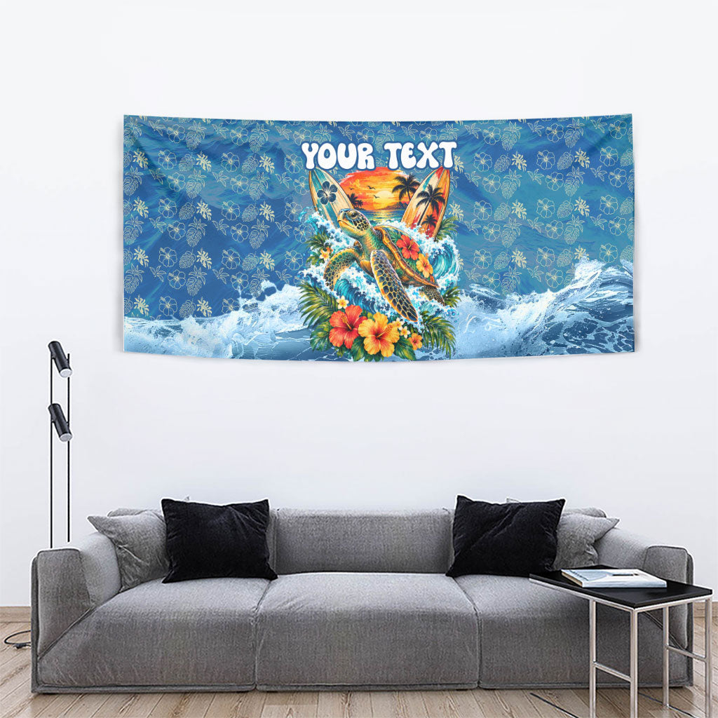Personalized Hawaii 60th Birthday Sea Turtle Tapestry Tropical Ocean Wave Floral Surfboard