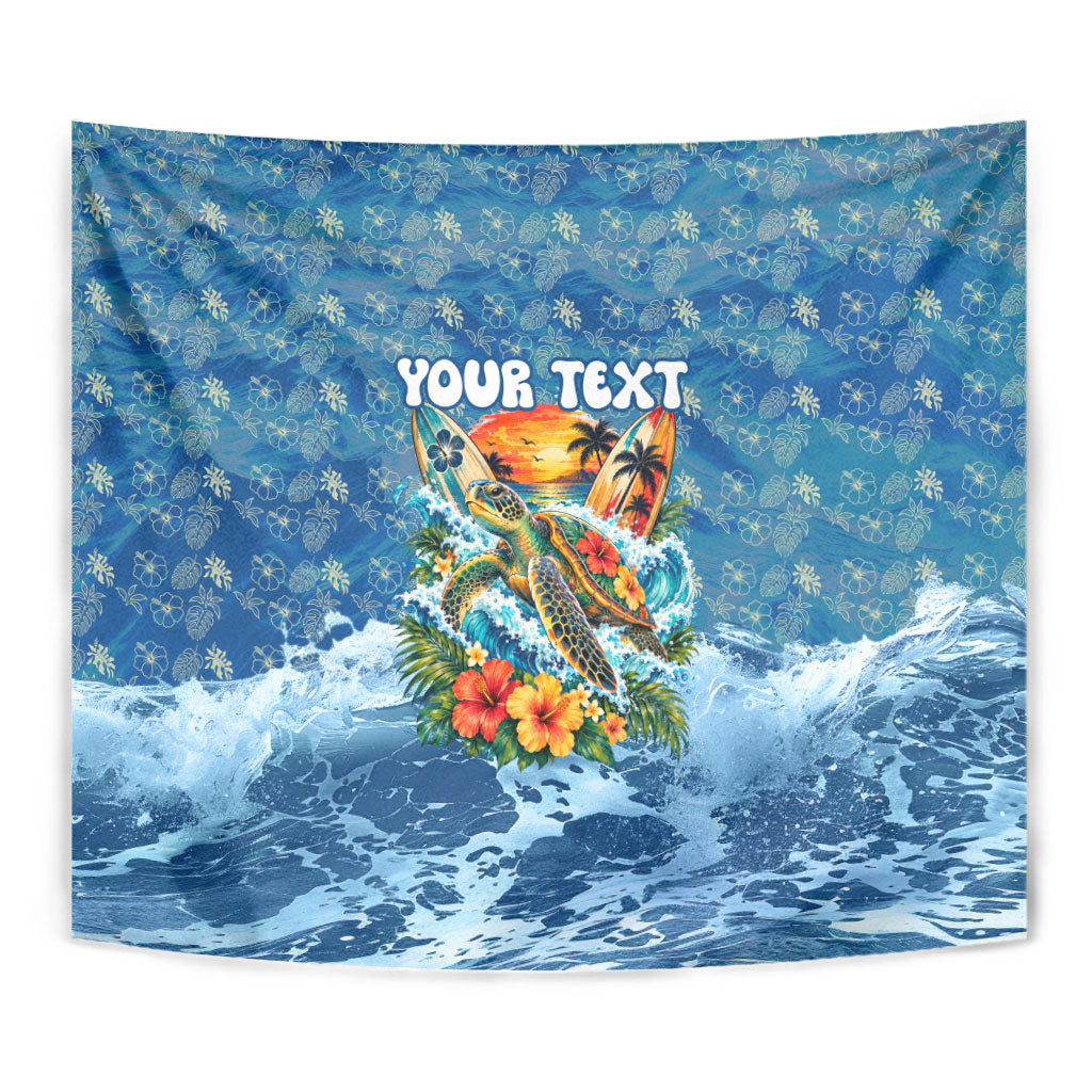 Personalized Hawaii 60th Birthday Sea Turtle Tapestry Tropical Ocean Wave Floral Surfboard