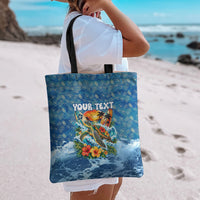 Personalized Hawaii 60th Birthday Sea Turtle Tote Bag Tropical Ocean Wave Floral Surfboard