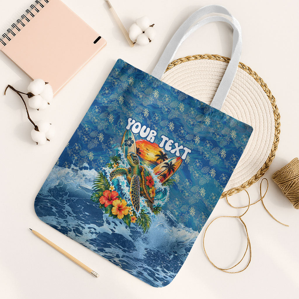 Personalized Hawaii 60th Birthday Sea Turtle Tote Bag Tropical Ocean Wave Floral Surfboard