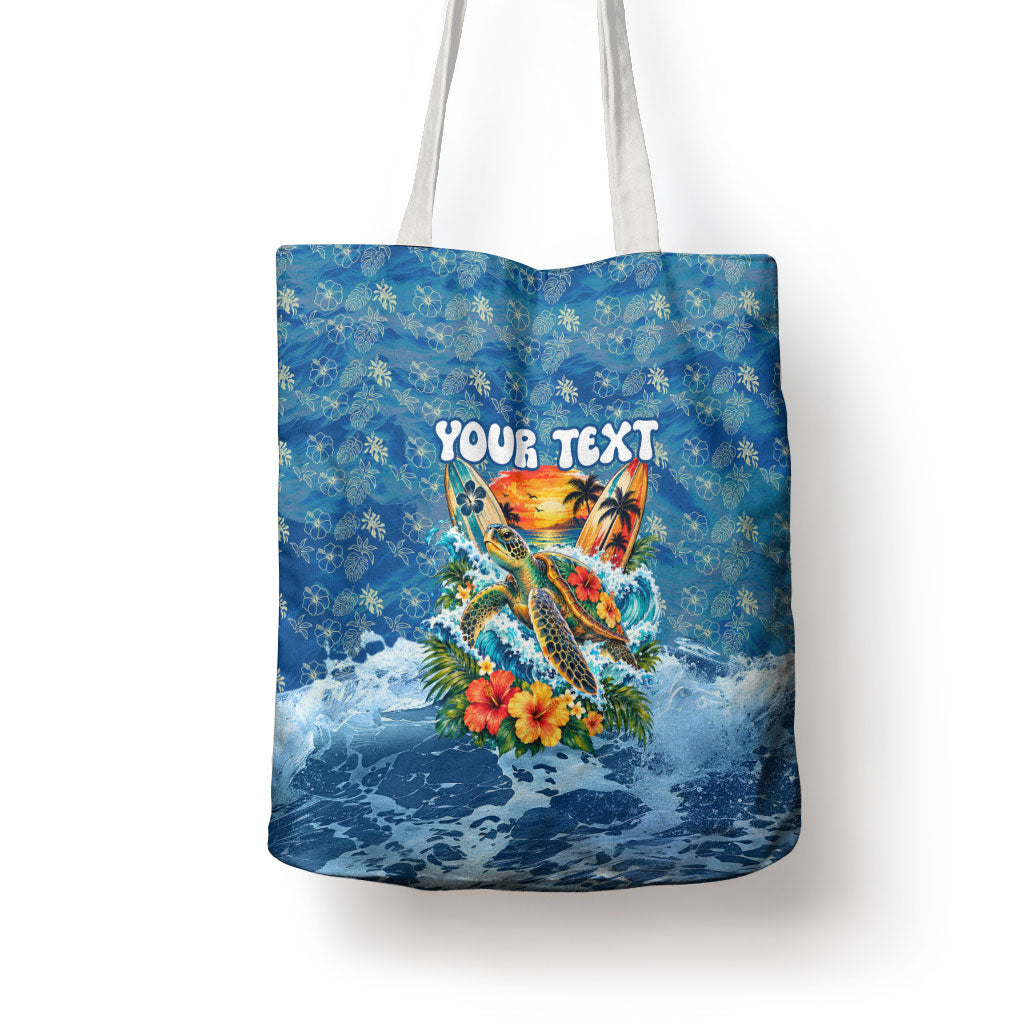 Personalized Hawaii 60th Birthday Sea Turtle Tote Bag Tropical Ocean Wave Floral Surfboard