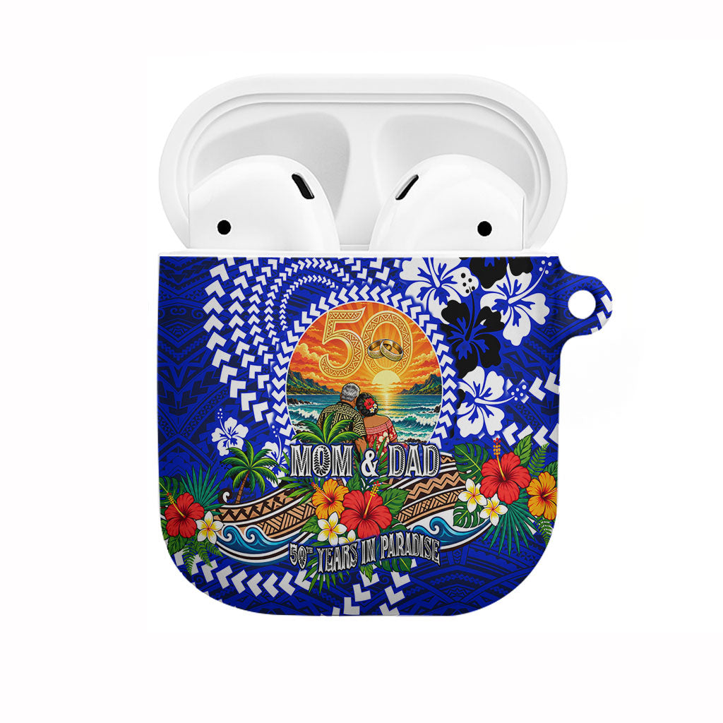 50th Anniversary Wedding Polynesian AirPods Case Mom And Dad Floral Tribal Jubilee Tropical TS04 Blue - Polynesian Pride