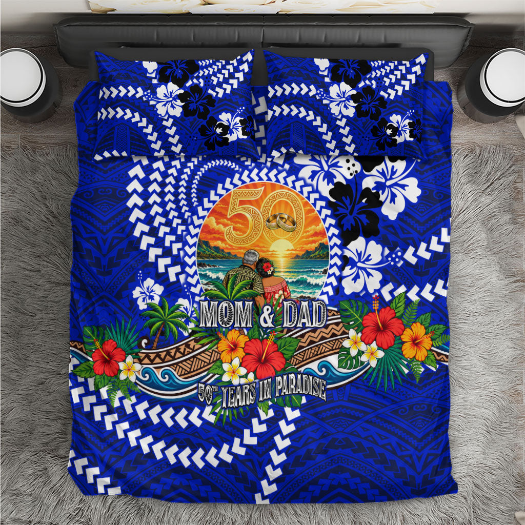 50th Anniversary Wedding Polynesian Bedding Set Mom And Dad Floral Tribal Jubilee Tropical TS04 Blue - Polynesian Pride