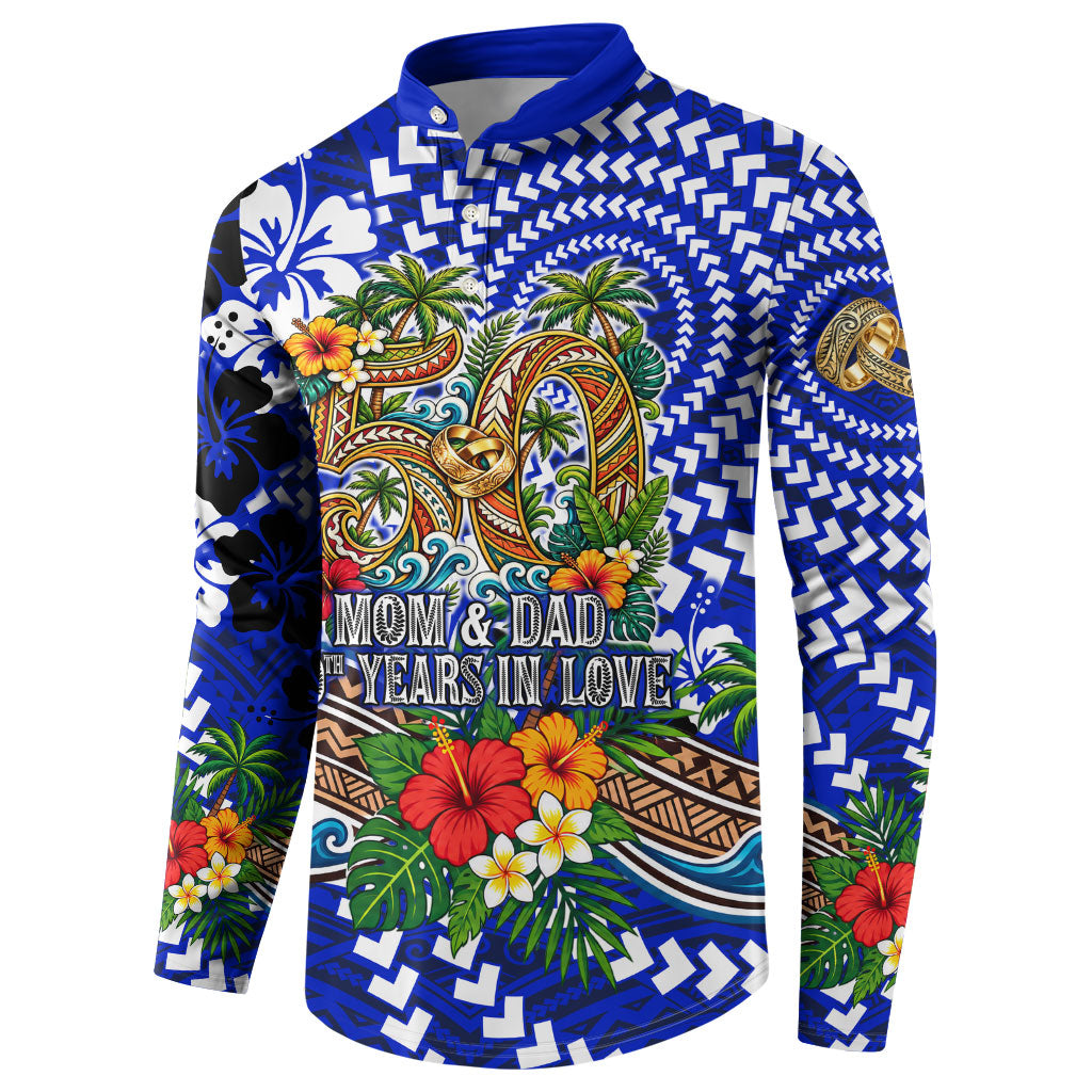 50th Anniversary Wedding Polynesian Button Sweatshirt Mom And Dad Floral Tribal Jubilee Tropical TS04 - Polynesian Pride