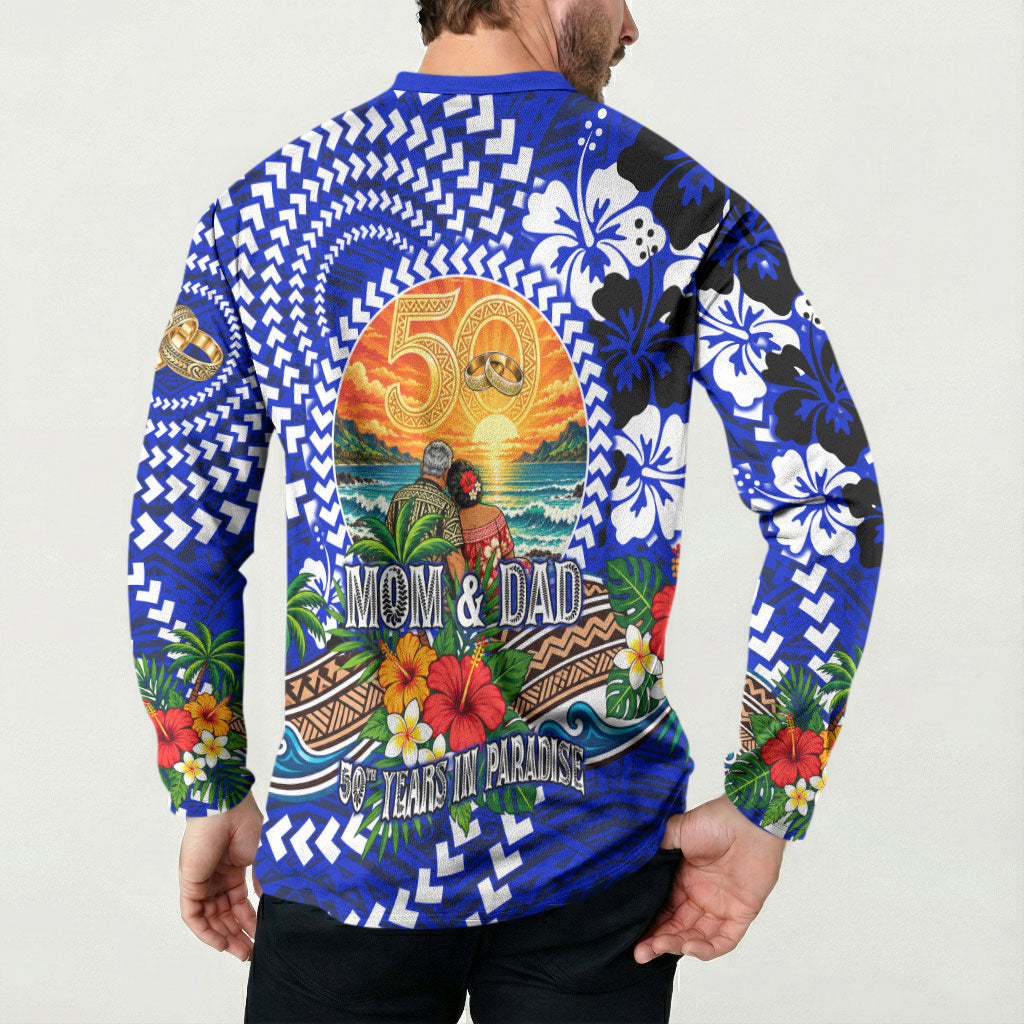 50th Anniversary Wedding Polynesian Button Sweatshirt Mom And Dad Floral Tribal Jubilee Tropical TS04 - Polynesian Pride