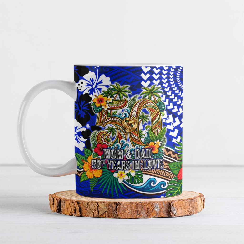 50th Anniversary Wedding Polynesian Ceramic Mug Mom And Dad Floral Tribal Jubilee Tropical