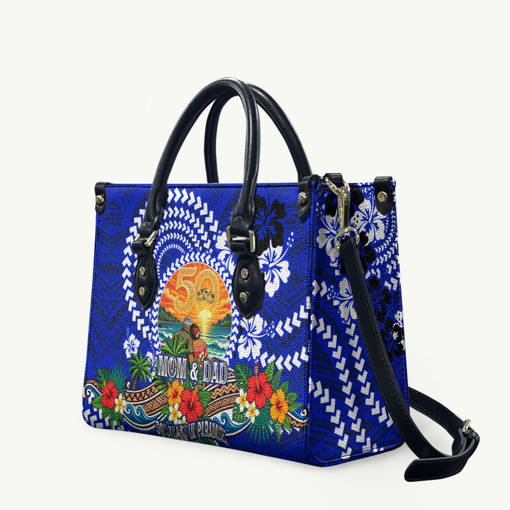 50th Anniversary Wedding Polynesian Leather Bag Mom And Dad Floral Tribal Jubilee Tropical TS04 Blue - Polynesian Pride