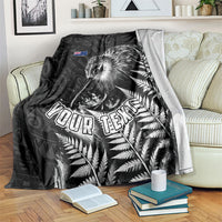 Personalized New Zealand Kiwi Bird Blanket Grunge Maori Tribal Pattern Silver Fern