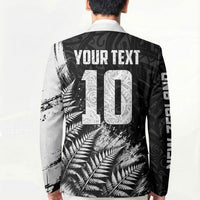 Personalized New Zealand Kiwi Bird Blazer Grunge Maori Tribal Pattern Silver Fern