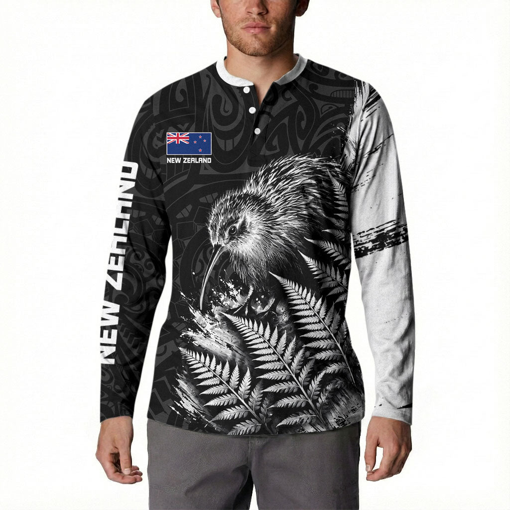 Personalized New Zealand Kiwi Bird Button Sweatshirt Grunge Maori Tribal Pattern Silver Fern