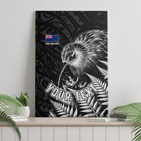 Personalized New Zealand Kiwi Bird Canvas Wall Art Grunge Maori Tribal Pattern Silver Fern