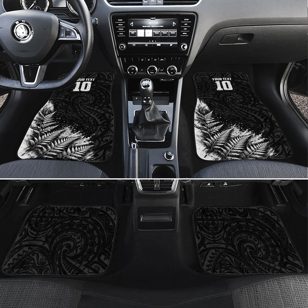 Personalized New Zealand Kiwi Bird Car Mats Grunge Maori Tribal Pattern Silver Fern TS04 Set 4pcs Black White - Polynesian Pride