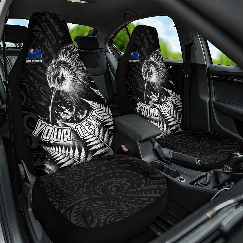 Personalized New Zealand Kiwi Bird Car Seat Cover Grunge Maori Tribal Pattern Silver Fern