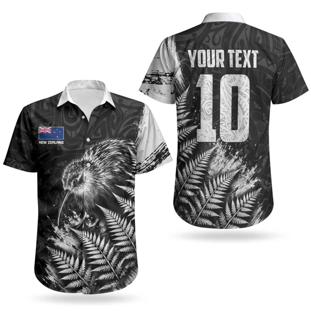 Personalized New Zealand Kiwi Bird Couples Matching Long Sleeve Bodycon Dress and Hawaiian Shirt Grunge Maori Tribal Pattern Silver Fern