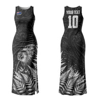 Personalized New Zealand Kiwi Bird Couples Matching Tank Maxi Dress and Long Sleeve Button Shirt Grunge Maori Tribal Pattern Silver Fern