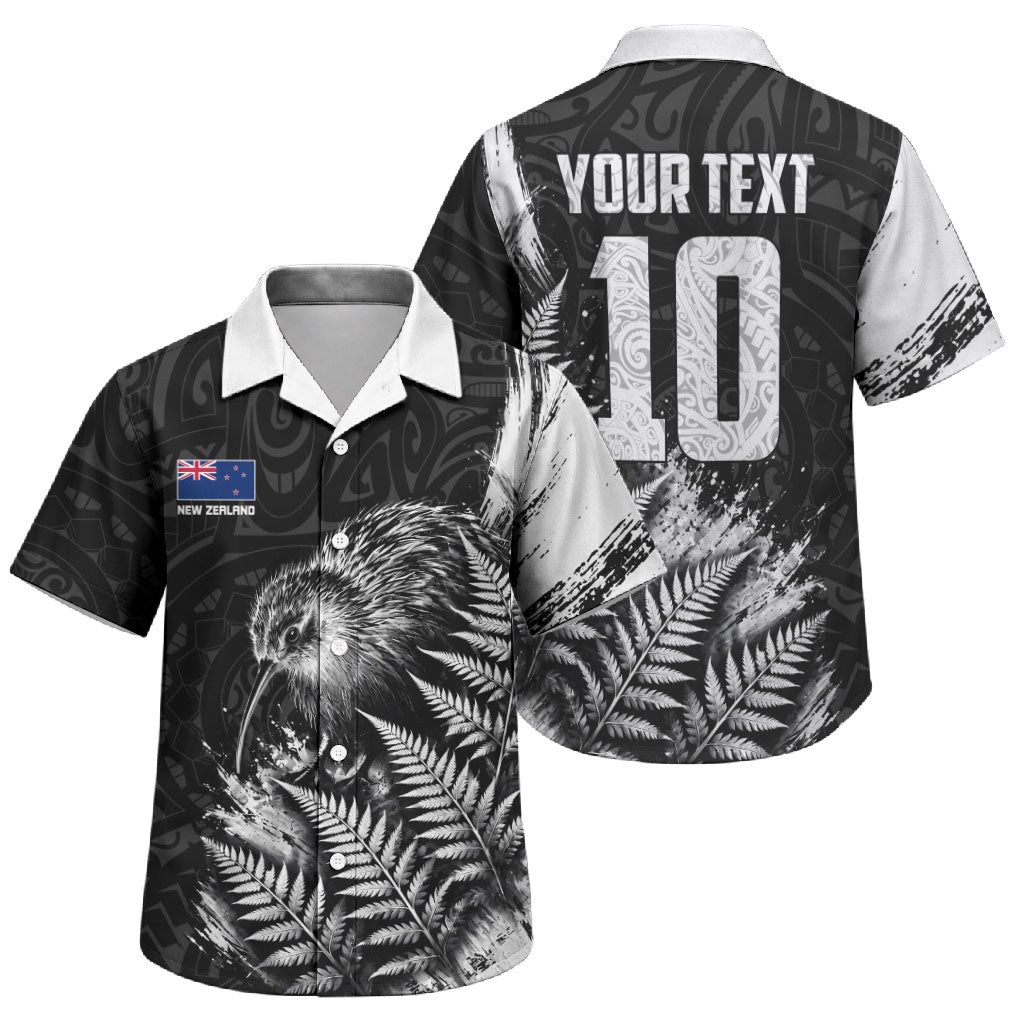 Personalized New Zealand Kiwi Bird Family Matching Off Shoulder Maxi Dress and Hawaiian Shirt Grunge Maori Tribal Pattern Silver Fern