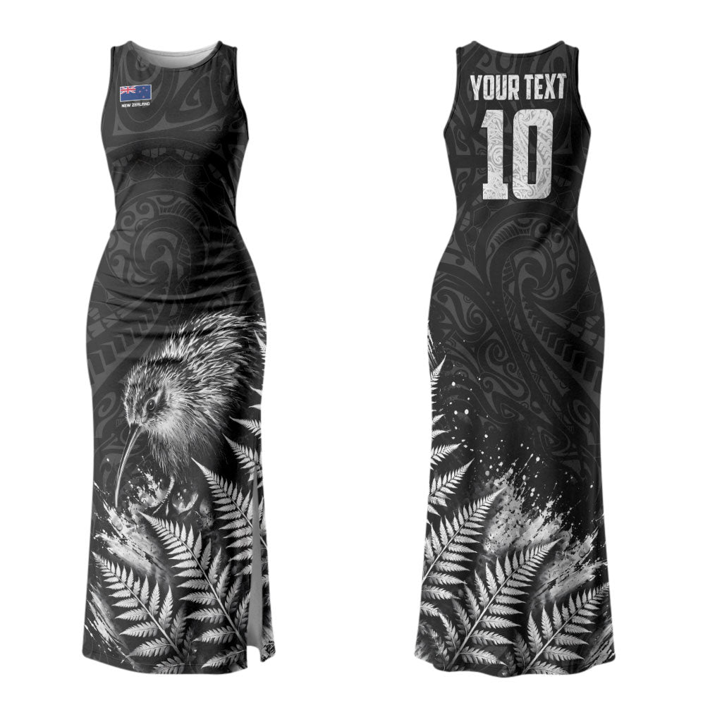 Personalized New Zealand Kiwi Bird Family Matching Tank Maxi Dress and Hawaiian Shirt Grunge Maori Tribal Pattern Silver Fern