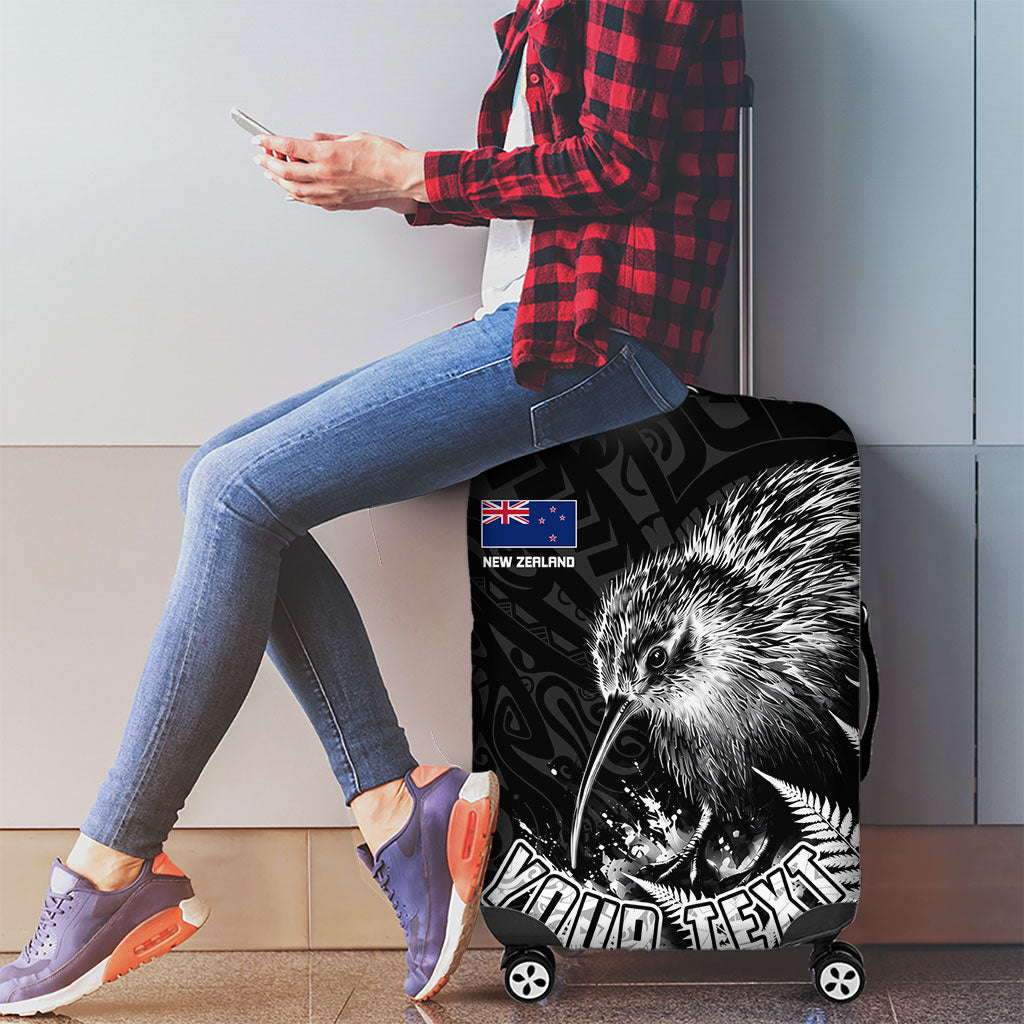 Personalized New Zealand Kiwi Bird Luggage Cover Grunge Maori Tribal Pattern Silver Fern