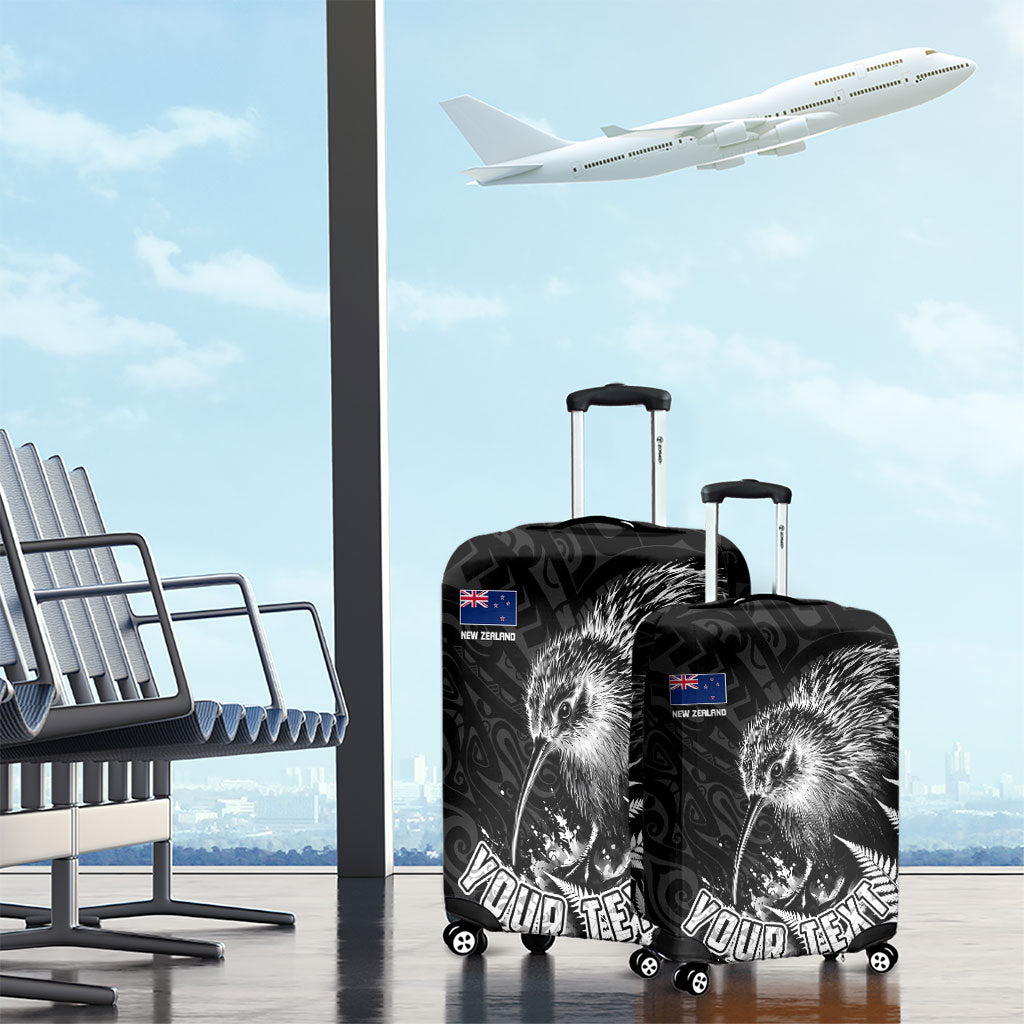 Personalized New Zealand Kiwi Bird Luggage Cover Grunge Maori Tribal Pattern Silver Fern