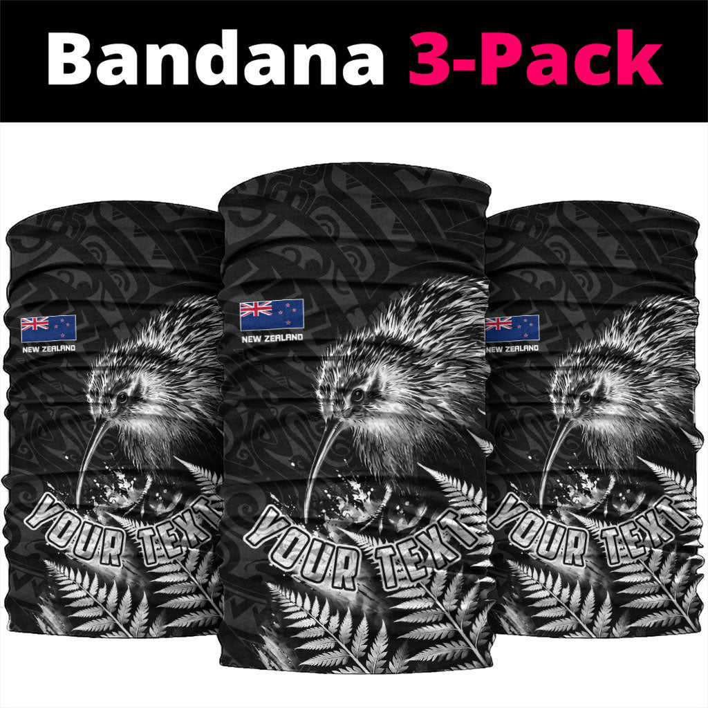 Personalized New Zealand Kiwi Bird Neck Gaiter Grunge Maori Tribal Pattern Silver Fern TS04 package One Size: 25*50cm Black White - Polynesian Pride