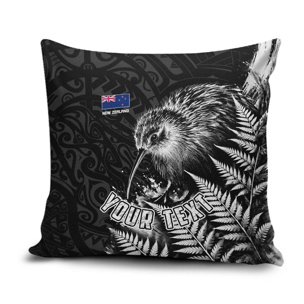 Personalized New Zealand Kiwi Bird Pillow Cover Grunge Maori Tribal Pattern Silver Fern