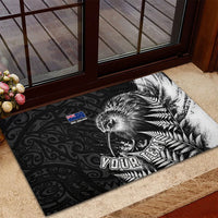 Personalized New Zealand Kiwi Bird Rubber Doormat Grunge Maori Tribal Pattern Silver Fern