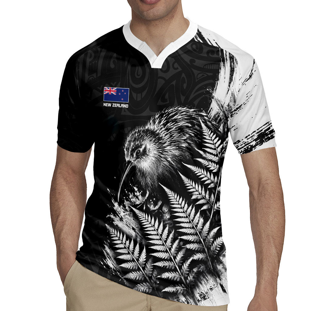 Personalized New Zealand Kiwi Bird Rugby Jersey Grunge Maori Tribal Pattern Silver Fern
