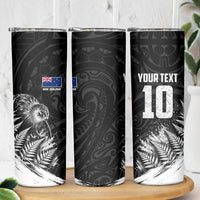 Personalized New Zealand Kiwi Bird Skinny Tumbler Grunge Maori Tribal Pattern Silver Fern