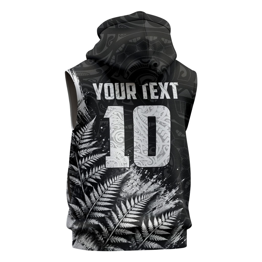 Personalized New Zealand Kiwi Bird Sleeveless Hoodie Grunge Maori Tribal Pattern Silver Fern