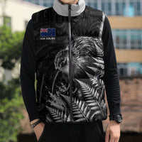 Personalized New Zealand Kiwi Bird Sleeveless Puffer Jacket Grunge Maori Tribal Pattern Silver Fern