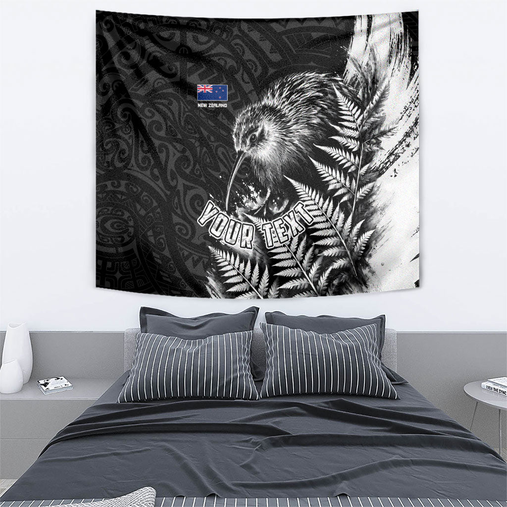 Personalized New Zealand Kiwi Bird Tapestry Grunge Maori Tribal Pattern Silver Fern