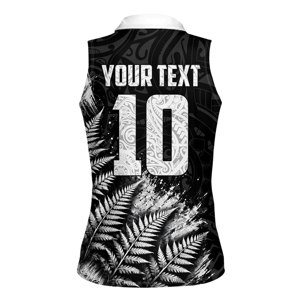 Personalized New Zealand Kiwi Bird Women Sleeveless Polo Shirt Grunge Maori Tribal Pattern Silver Fern