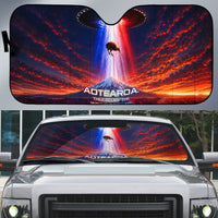 New Zealand Aotearoa Kiwi UFO Auto Sun Shade Sci-Fi Galaxy Sunset Sky Tower And Mountain