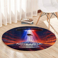 New Zealand Aotearoa Kiwi UFO Round Carpet Sci-Fi Galaxy Sunset Sky Tower And Mountain