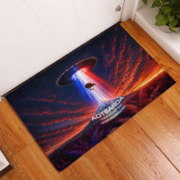 New Zealand Aotearoa Kiwi UFO Rubber Doormat Sci-Fi Galaxy Sunset Sky Tower And Mountain