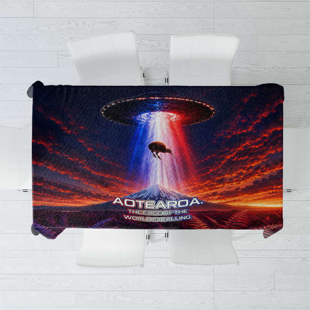 New Zealand Aotearoa Kiwi UFO Tablecloth Sci-Fi Galaxy Sunset Sky Tower And Mountain