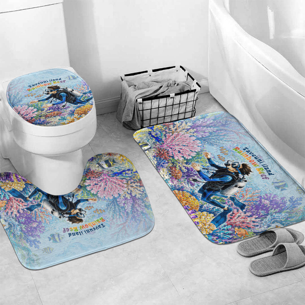Fiji Taveuni Rainbow Reef Bathroom Set Scuba Diver Vibrant Undersea Coral Garden Watercolor