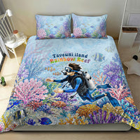 Fiji Taveuni Rainbow Reef Bedding Set Scuba Diver Vibrant Undersea Coral Garden Watercolor