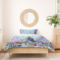 Fiji Taveuni Rainbow Reef Bedding Set Scuba Diver Vibrant Undersea Coral Garden Watercolor
