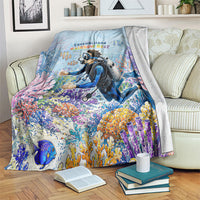 Fiji Taveuni Rainbow Reef Blanket Scuba Diver Vibrant Undersea Coral Garden Watercolor