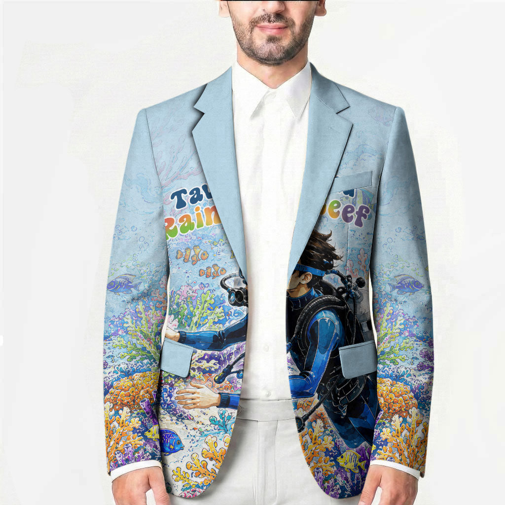 Fiji Taveuni Rainbow Reef Blazer Scuba Diver Vibrant Undersea Coral Garden Watercolor