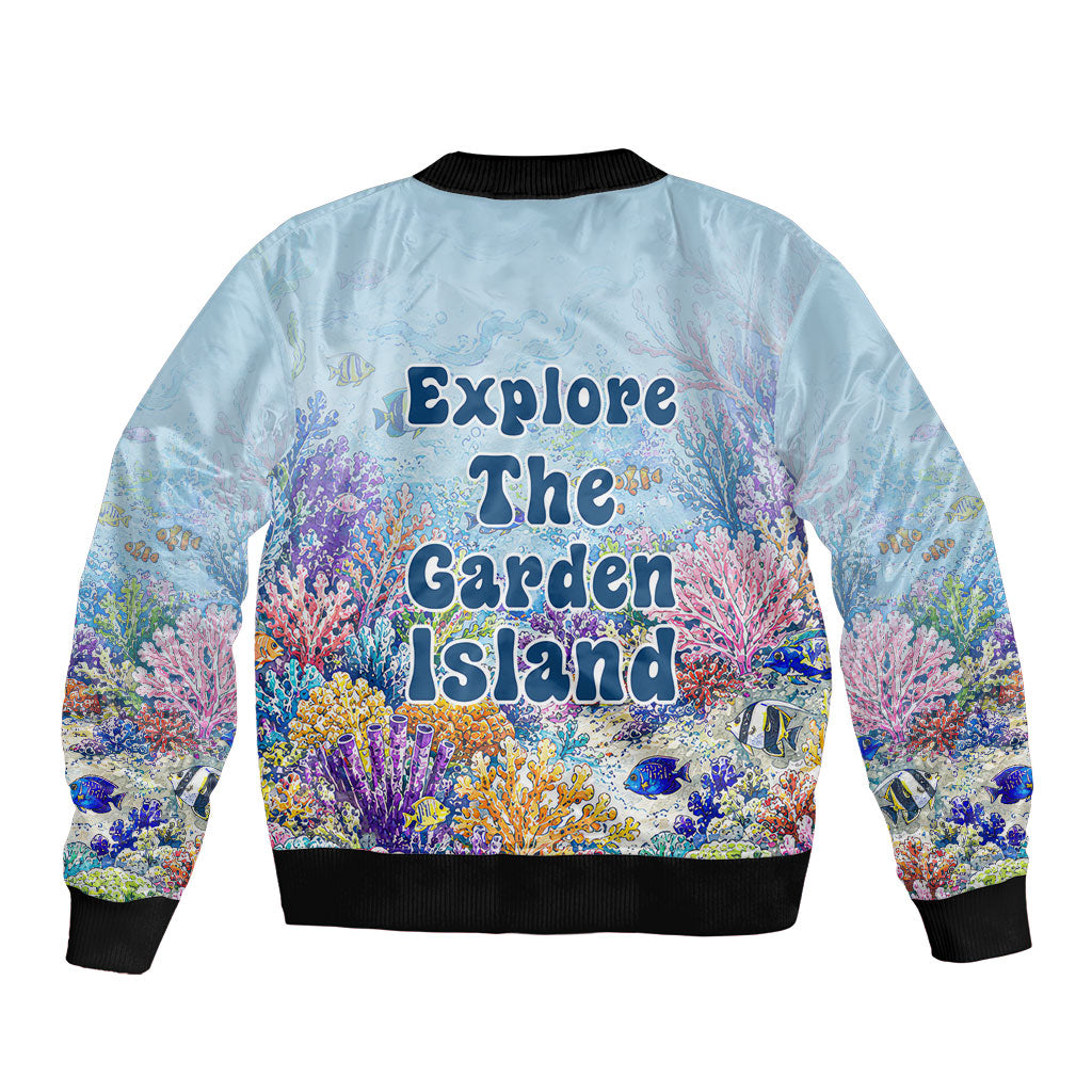 Fiji Taveuni Rainbow Reef Bomber Jacket Scuba Diver Vibrant Undersea Coral Garden Watercolor