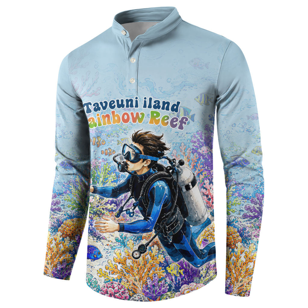 Fiji Taveuni Rainbow Reef Button Sweatshirt Scuba Diver Vibrant Undersea Coral Garden Watercolor