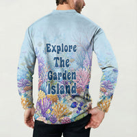 Fiji Taveuni Rainbow Reef Button Sweatshirt Scuba Diver Vibrant Undersea Coral Garden Watercolor