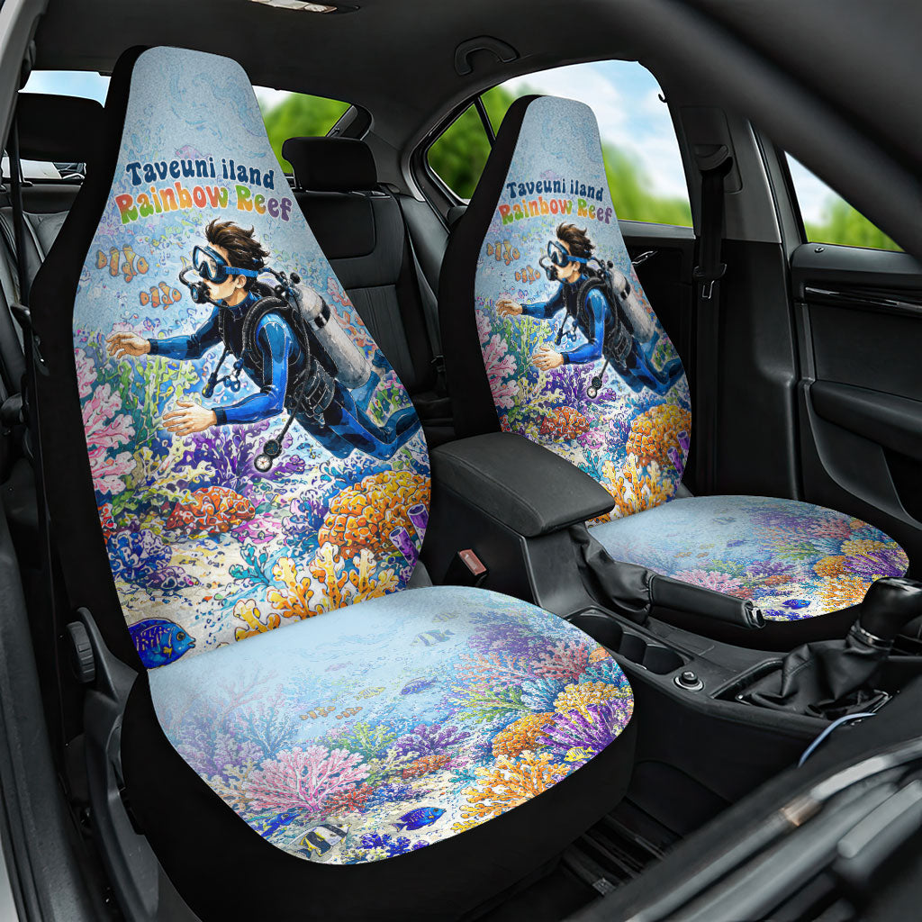 Fiji Taveuni Rainbow Reef Car Seat Cover Scuba Diver Vibrant Undersea Coral Garden Watercolor