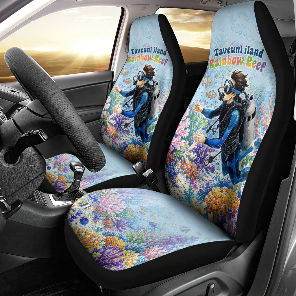 Fiji Taveuni Rainbow Reef Car Seat Cover Scuba Diver Vibrant Undersea Coral Garden Watercolor