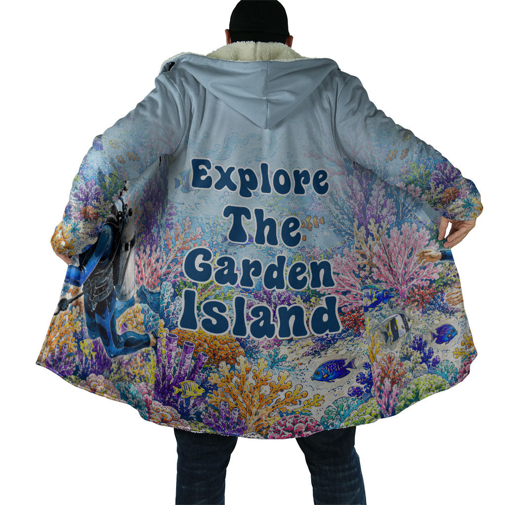 Fiji Taveuni Rainbow Reef Cloak Scuba Diver Vibrant Undersea Coral Garden Watercolor