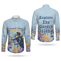 Fiji Taveuni Rainbow Reef Couples Matching Long Sleeve Bodycon Dress and Long Sleeve Button Shirt Scuba Diver Vibrant Undersea Coral Garden Watercolor