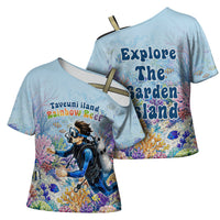 Fiji Taveuni Rainbow Reef Cross Shoulder Shirt Scuba Diver Vibrant Undersea Coral Garden Watercolor